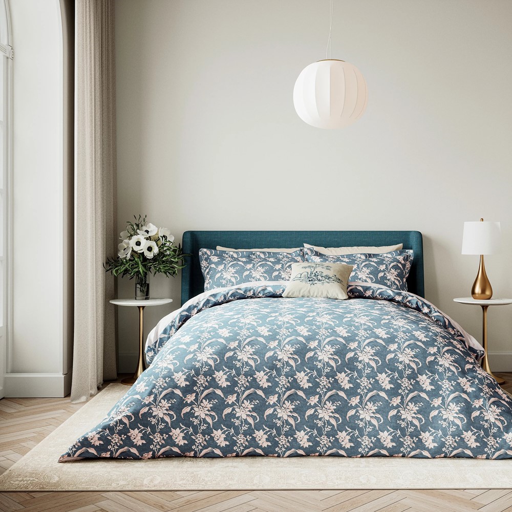 Daffodil Dreams Floral Cotton Bedding by V&A in Blue